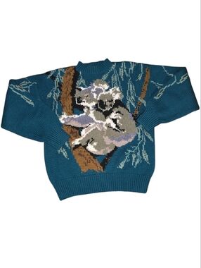 American Eagle Vintage Teal Sweater Koala Bear Rare Size S Oversized